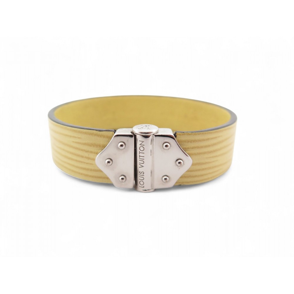 BRACELET LOUIS VUITTON INDIAN CUIR EPI M63731 16 CM ACIER PALLADIE BANGLE 440€