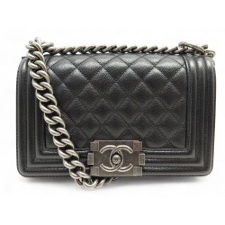 SAC A MAIN CHANEL PETIT BOY A67085 EN CUIR CAVIAR NOIR BANDOULIERE PURSE 6100€