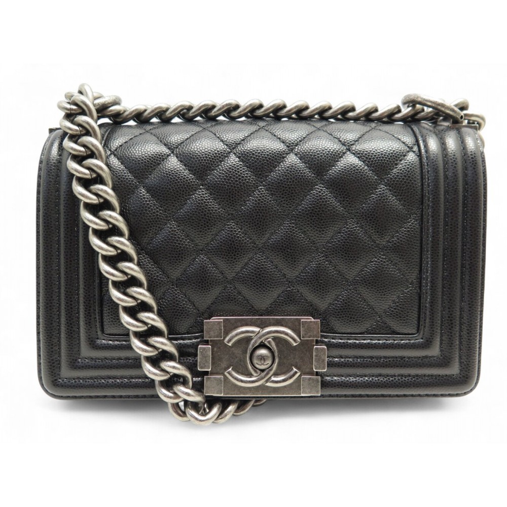 SAC A MAIN CHANEL PETIT BOY A67085 EN CUIR CAVIAR NOIR BANDOULIERE PURSE 6100€