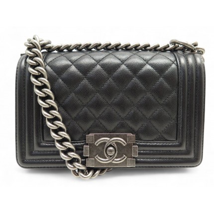 SAC A MAIN CHANEL PETIT BOY A67085 EN CUIR CAVIAR NOIR BANDOULIERE PURSE 6100€