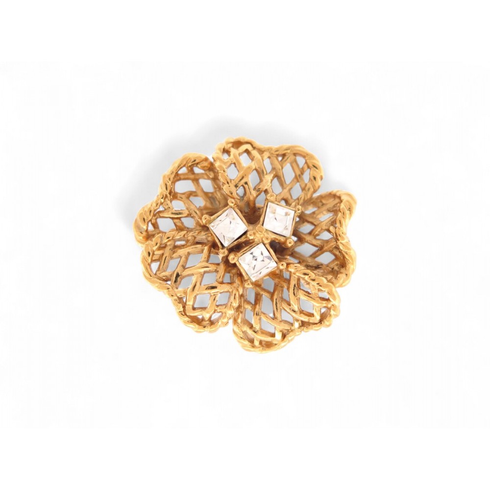 VINTAGE BROCHE PIN'S CHRISTIAN DIOR PAR GOOSSENS 1990 CAMELIA STRASS DORE BROOCH