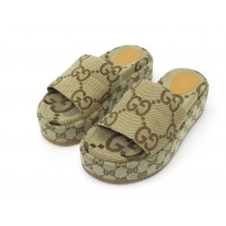 CHAUSSURES GUCCI 623212 MULES A PLATEFORME SLIDE GG 38 IT 39 FR SANDALES 595€