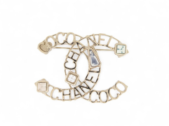  broche chanel coco logo cc strass 2022 metal dore
