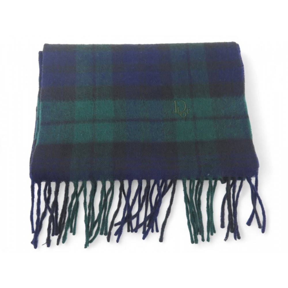 NEUF ECHARPE DIOR MOTIF TARTAN LAINE D'ECOSSE VERT BLEU GREEN WHOOL SCARF 590€