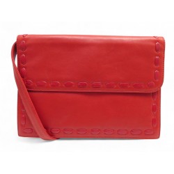VINTAGE SAC A MAIN YVES SAINT LAURENT BESACE CUIR ROUGE SURPIQUE BANDOULIERE BAG
