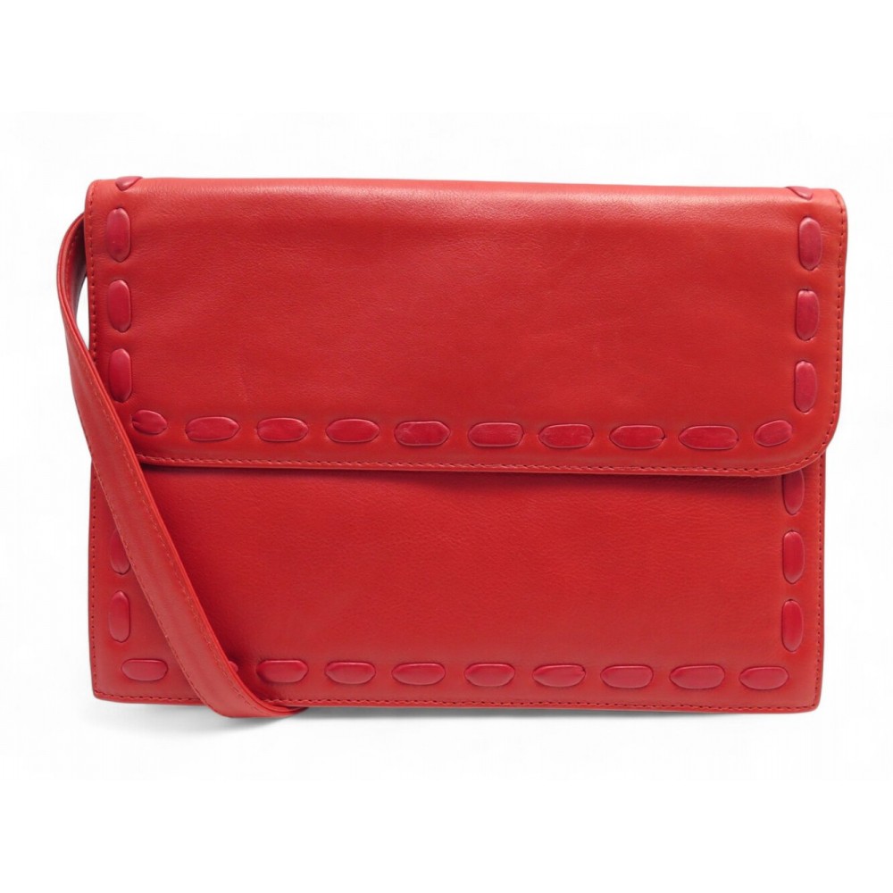 VINTAGE SAC A MAIN YVES SAINT LAURENT BESACE CUIR ROUGE SURPIQUE BANDOULIERE BAG