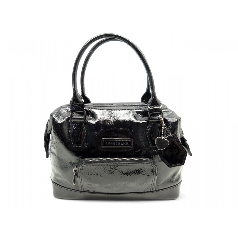 NEUF SAC A MAIN LONGCHAMP LEGENDE EN CUIR VERNI NOIR BLACK LEATHER HANDBAG 730€