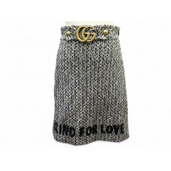 JUPE GUCCI EN TWEED LAINE BLIND FOR LOVE 38 M LOGO GG NOIRE BLANCHE SKIRT 3200€