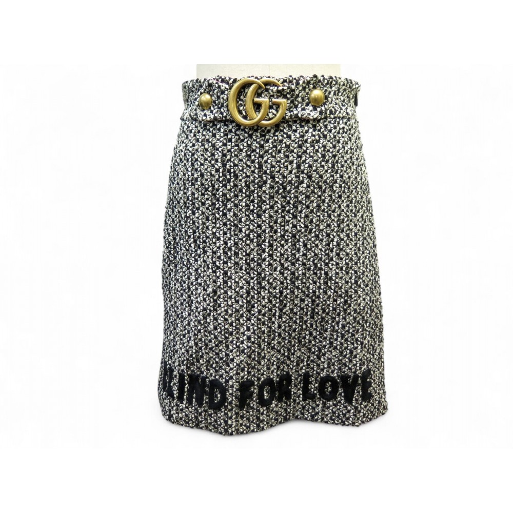 JUPE GUCCI EN TWEED LAINE BLIND FOR LOVE 38 M LOGO GG NOIRE BLANCHE SKIRT 3200€