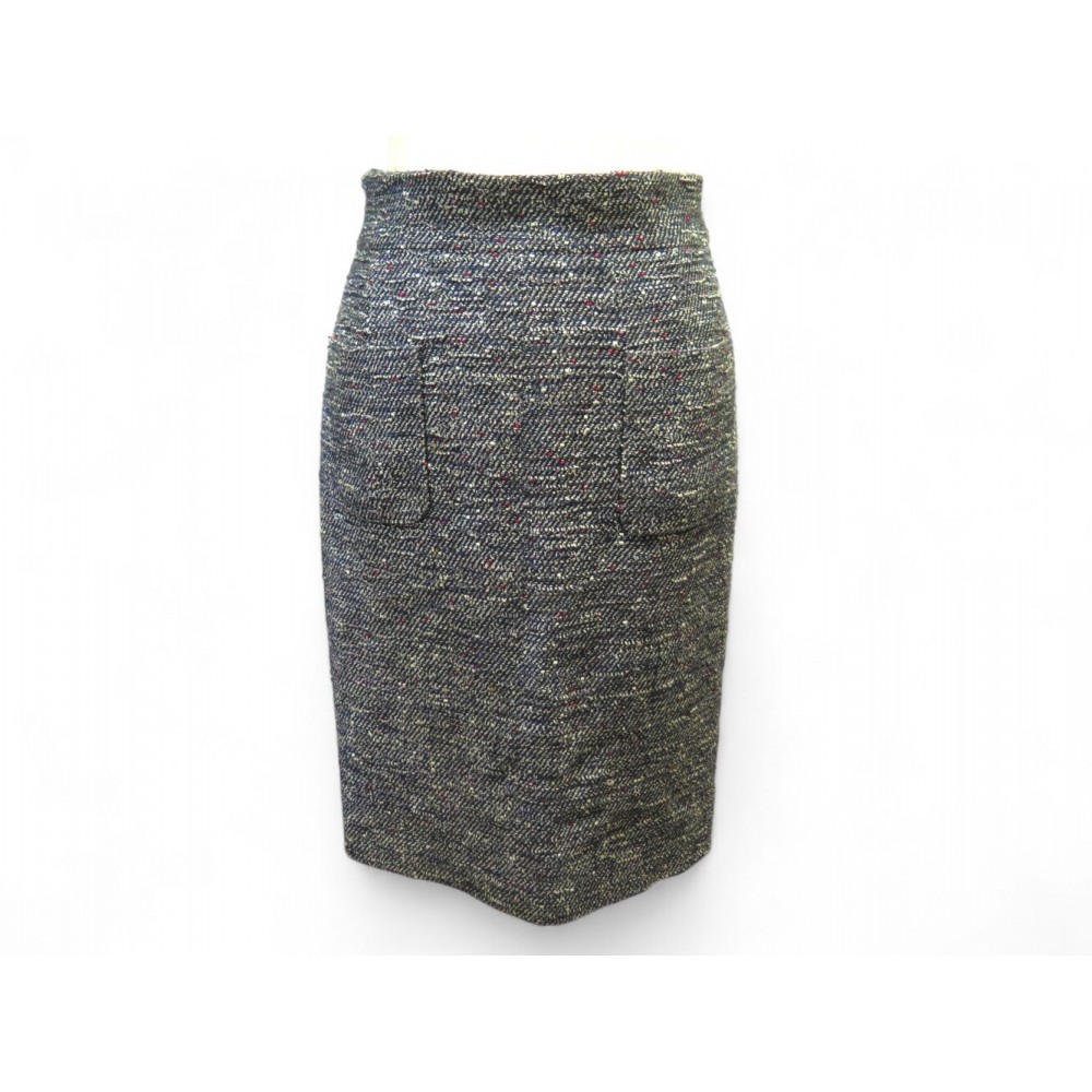 JUPE DROITE CHANEL P37736 V27256 LOGO CC M 38 EN TWEED MULTICOLORE SKIRT 3200€