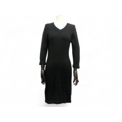 ROBE CHANEL P39177K02743 36 S COL V BOUTON LOGO C EN CACHEMIRE NOIR DRESS 3690€