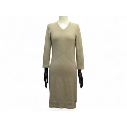 ROBE CHANEL P39177K02743 CACHEMIRE 38 M COL V BOUTON LOGO CC BEIGE DRESS 3690€