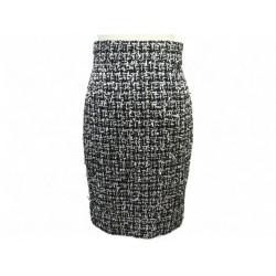 JUPE COURTE CHANEL P35405V25612 EN TWEED NOIRE ET BLANCHE S 36 WOOL SKIRT 3200€