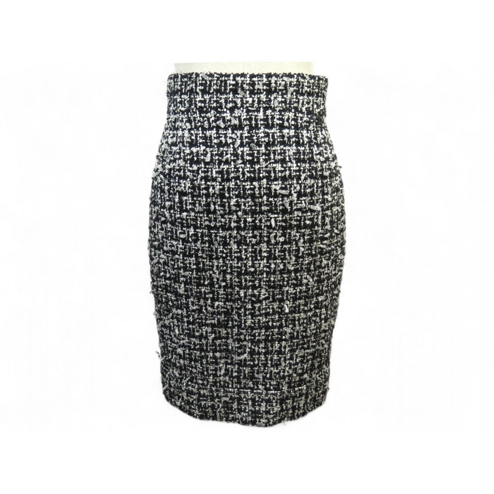 JUPE COURTE CHANEL P35405V25612 EN TWEED NOIRE ET BLANCHE S 36 WOOL SKIRT 3200€