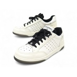 CHAUSSURES CHANEL BASKETS G38808 37 EN CUIR BLANC WHITE LOW LEATHER SHOES 1500€