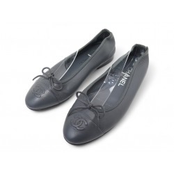 CHAUSSURES BALLERINES CHANEL LOGO CC GO2819 36.5 EN CUIR GRIS FLAT SHOES 1250€