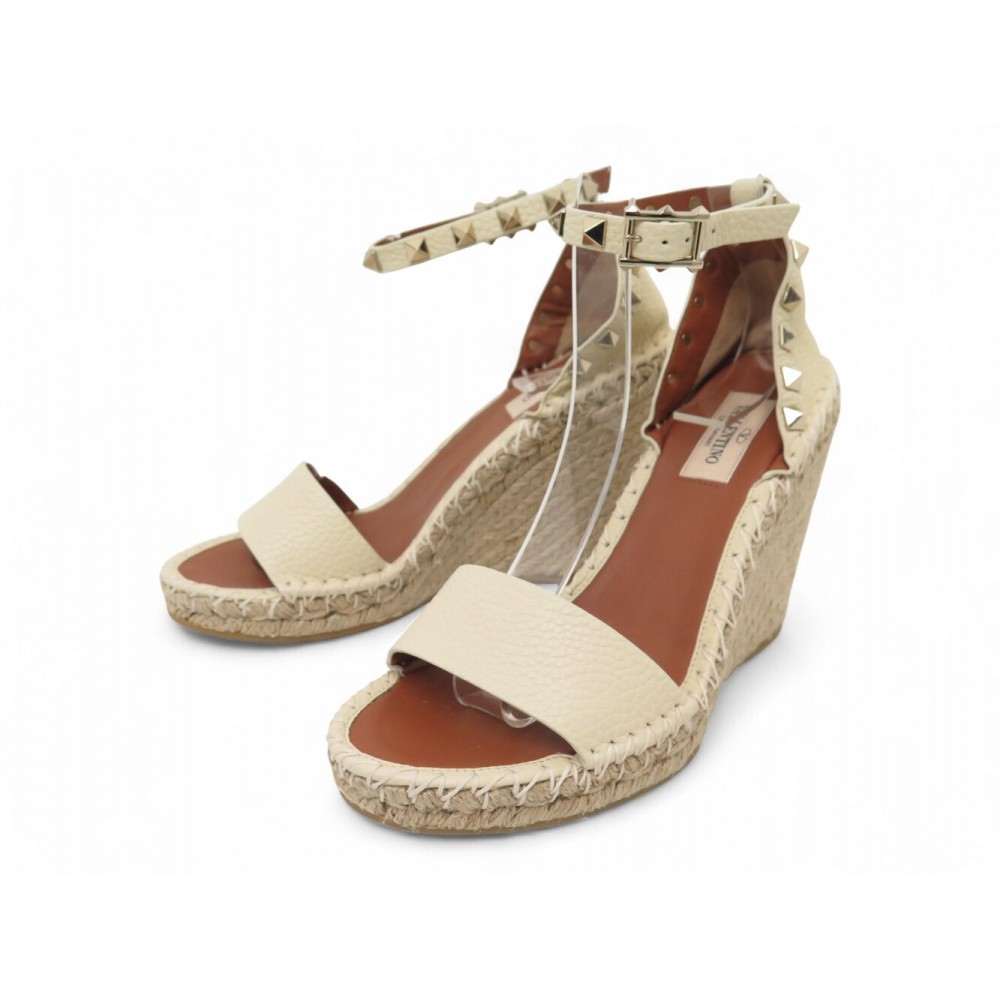 NEUF CHAUSSURES VALENTINO SANDALES COMPENSEES ROCKSTUD 1W2S0090VTO 37 CUIR 790€