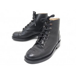 CHAUSSURES BOTTINES CHANEL G34954 COMBAT BOOTS 36.5 EN CUIR NOIR LOGO CC 1700€ CHAUSSURES BOTTINES CHANEL G34954 COMBAT BOOTS 36.5 EN CUIR NOIR LOGO CC 1700€