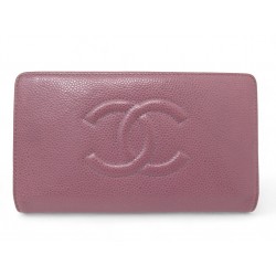 PORTEFEUILLE CHANEL LOGO CC EN CUIR CAVIAR PORTE MONNAIE ROSE PINK WALLET 1140€