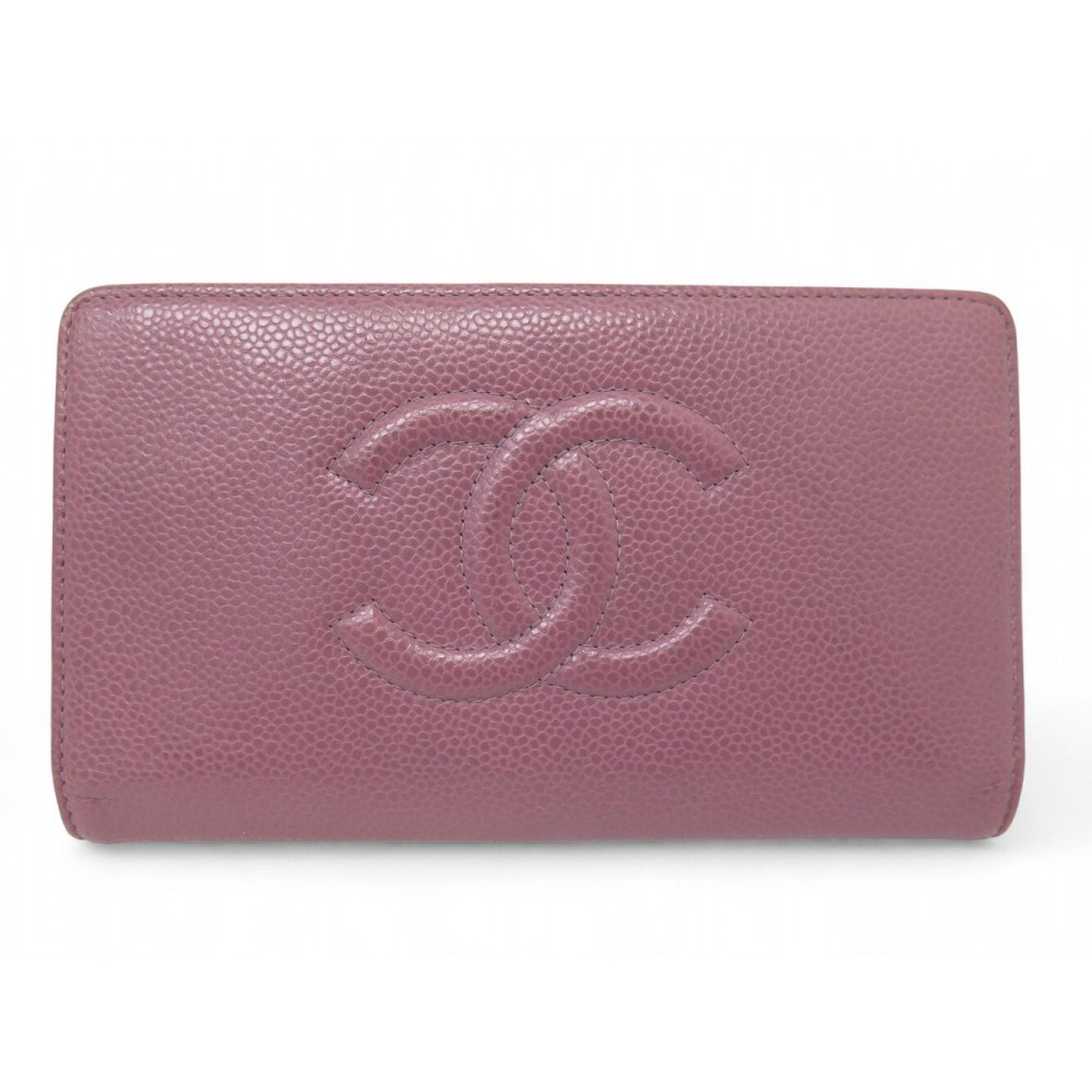 PORTEFEUILLE CHANEL LOGO CC EN CUIR CAVIAR PORTE MONNAIE ROSE PINK WALLET 1140€