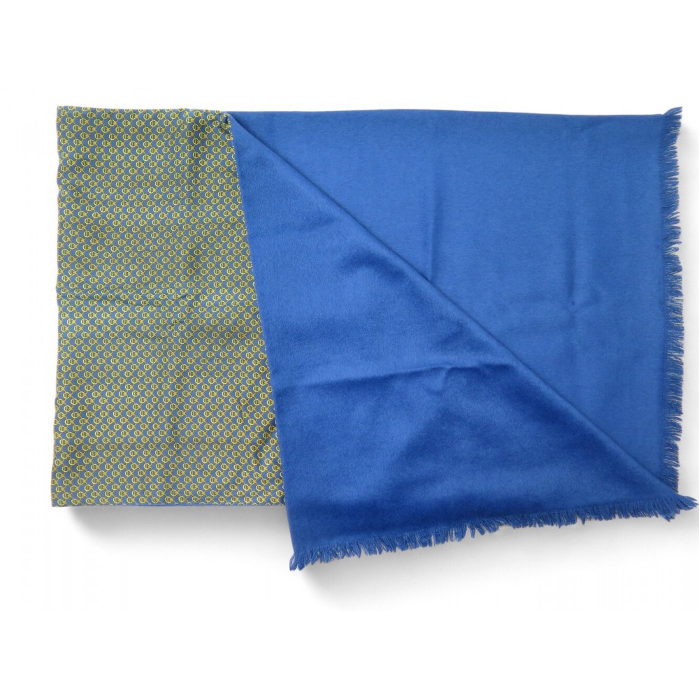 FOULARD ECHARPE HERMES ETOLE DOUBLE FACE BLEU SOIE & ANGORA SILK BLUE SCARF 640€