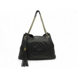 SAC A MAIN GUCCI CABAS SOHO 536196 LOGO GG CUIR GRAINE NOIR HAND BAG PURSE 2300€
