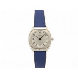 VINTAGE MONTRE HERMES ESPACE ES2.210 QUARTZ 33 MM ACIER CUIR +POCHON BLUE WATCH