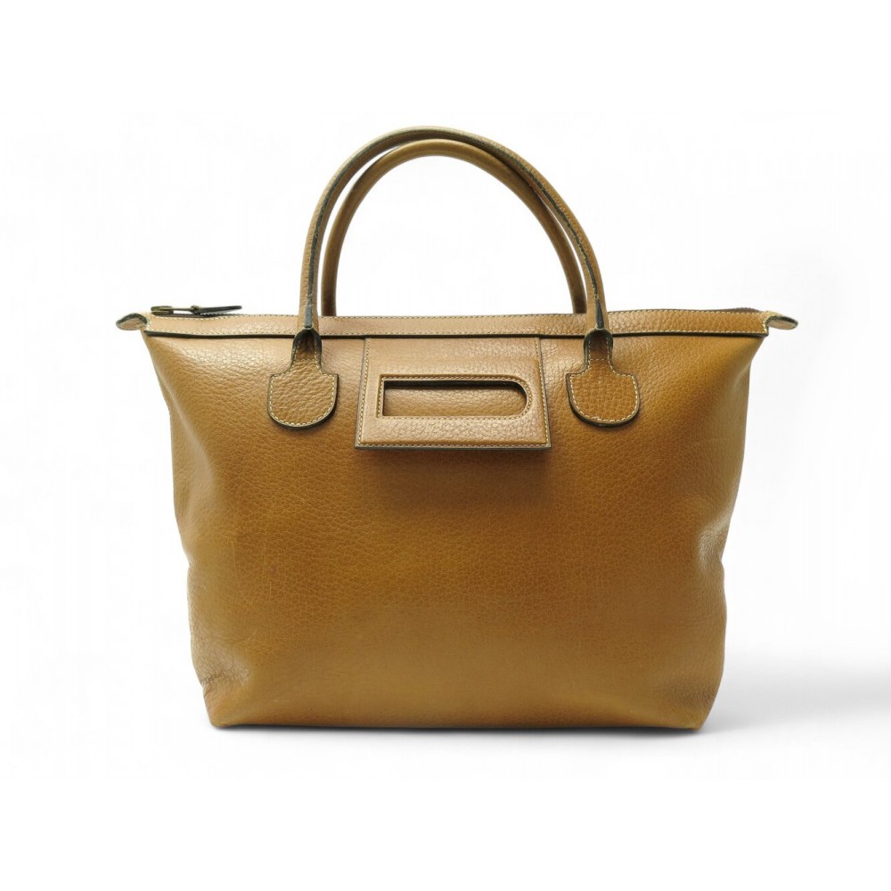 VINTAGE SAC A MAIN DELVAUX CABAS CUIR GRAINE CAMEL LEATHER TOTE HAND BAG 4200€