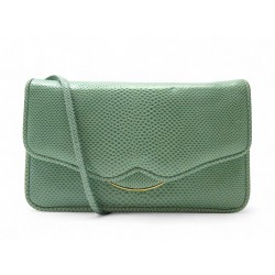 SAC A MAIN JUDITH LEIBER EN CUIR LEZARD VERT POCHETTE BANDOULIERE CLUTCH 2200€