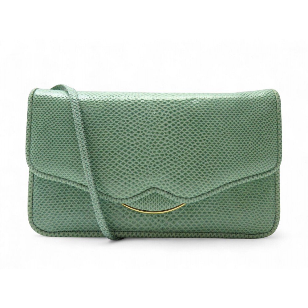 SAC A MAIN JUDITH LEIBER EN CUIR LEZARD VERT POCHETTE BANDOULIERE CLUTCH 2200€