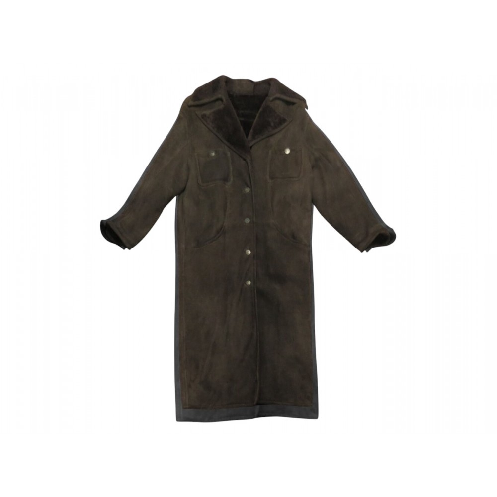 VINTAGE MANTEAU LONG CHANEL 38 M EN CUIR MOUTON RETOURNE SHEARLING COAT 13150€