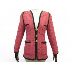 NEUF RARE VESTE CHANEL HAUTE COUTURE TWEED ET VELOURS S 36 ROSE NEW JACKET 7000€