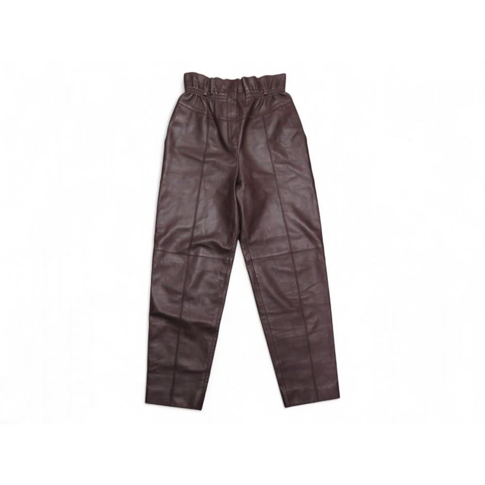 NEUF PANTALON CAROTTE HERMES 38 M EN CUIR MARRON NEW BROWN LEATHER PANTS 7500€