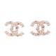 NEUF BOUCLES D'OREILLES CHANEL LOGO CC PERLES STRASS EN METAL DORE EARRINGS 650€