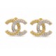 NEUF BOUCLES D'OREILLES CHANEL LOGO CC ET STRASS PUCES METAL DORE EARRINGS 650€
