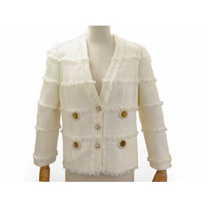 VESTE CHANEL P32947V23062 BOUTONS GRIPOIX 44 L EN TWEED ECRU 2008 JACKET 7500€