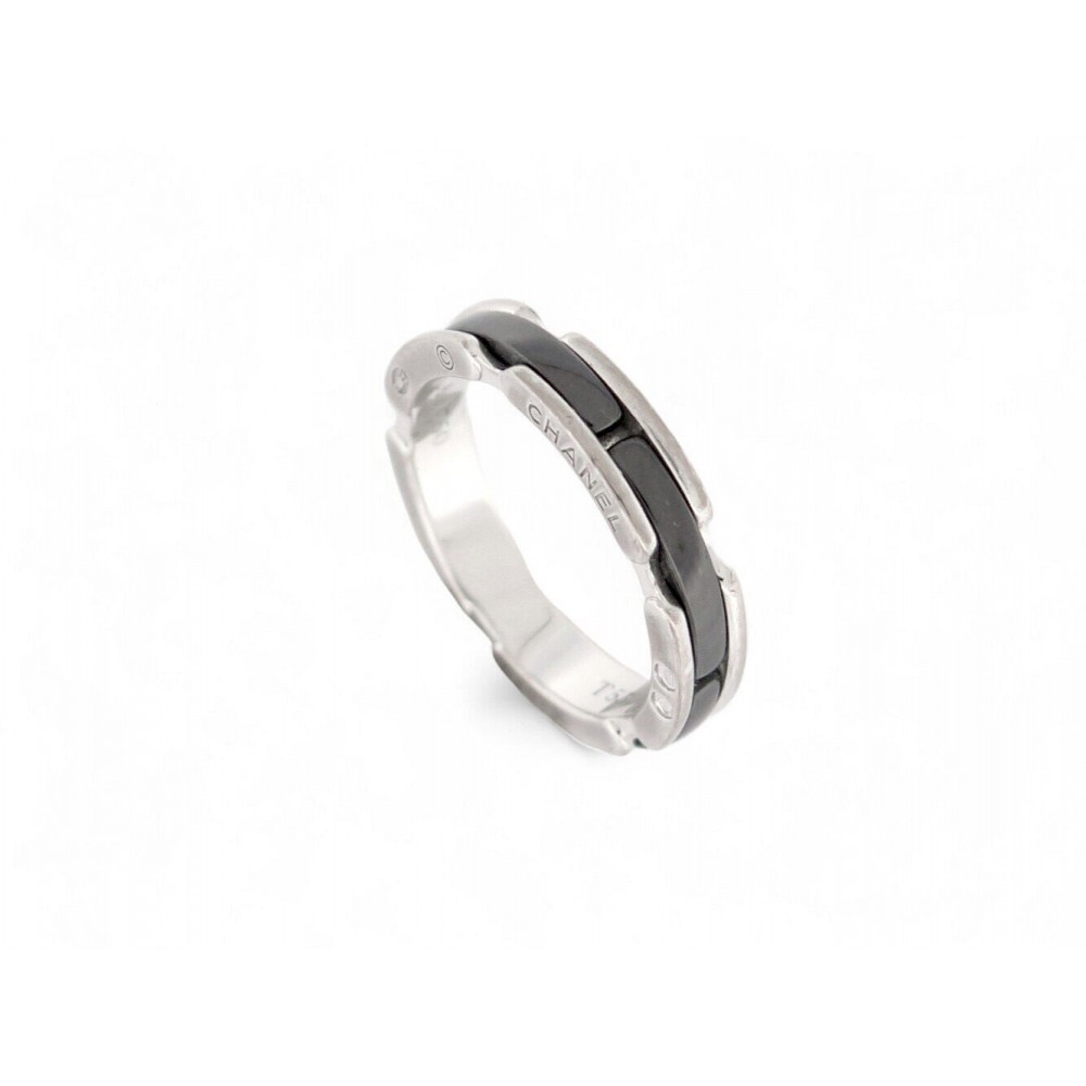 BAGUE CHANEL ULTRA PM OR BLANC 18K ET CERAMIQUE NOIRE 53 WHITE GOLD RING 2240€