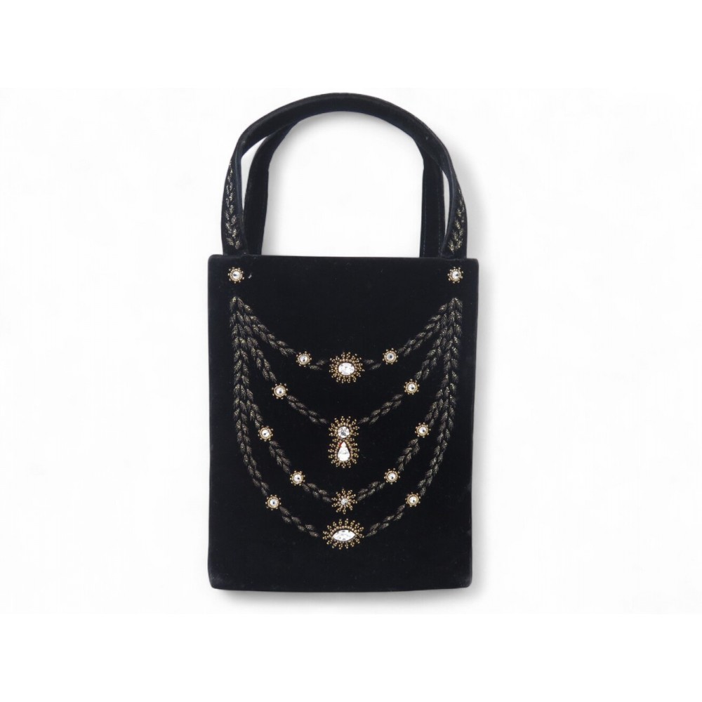 VINTAGE SAC A MAIN CHRISTIAN DIOR MINI CABAS STRASS POCHETTE VELOURS NOIR BAG