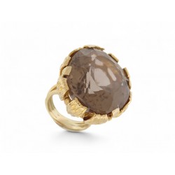 BAGUE COCKTAIL SERTIE PIERRE QUARTZ FUME T52 EN OR JAUNE 14K 31.7GR GOLD RING