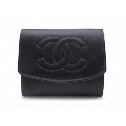 NEUF VINTAGE PORTE MONNAIE CHANEL LOGO CC SATIN NOIR + BOITE CARTE WALLET 700€