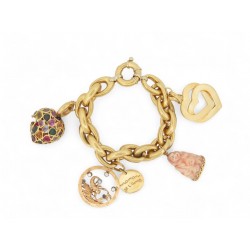BRACELET GOURMETTE BRELOQUES COEUR ZODIAC T18 OR JAUNE 18K 90.5GR CHARMS BANGLE