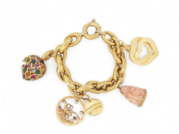 bracelet gourmette breloques coeur zodiac t18 or jaune