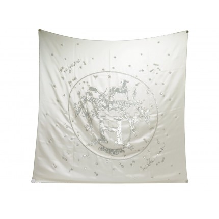 NEUF CHALE HERMES VIF ARGENT EN SOIE SEQUINS RYBALTCHENKO CARRE 140 SHAWL 5700€