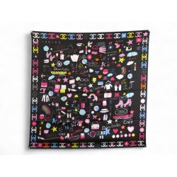 NEUF FOULARD CHANEL CC DISCO ROLLER LOS ANGELES CARRE 90 SOIE MULTICOLORE 530€