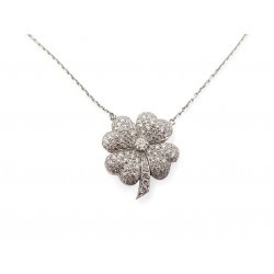 COLLIER PENDENTIF FLEUR CAMELIA OR BLANC 18K 119 DIAMANTS 1.63CT 9.3GR NECKLACE