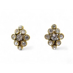 VINTAGE BOUCLES D'OREILLES CHANEL 1970 A CLIP DOREES AVEC STRASS GOLDEN EARRINGS