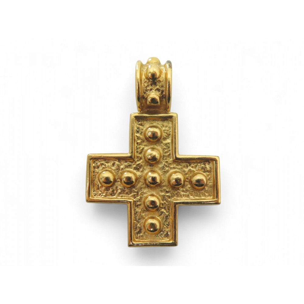 VINTAGE PENDENTIF YVES SAINT LAURENT CROIX EN METAL DORE GOLDEN CROSS PENDANT