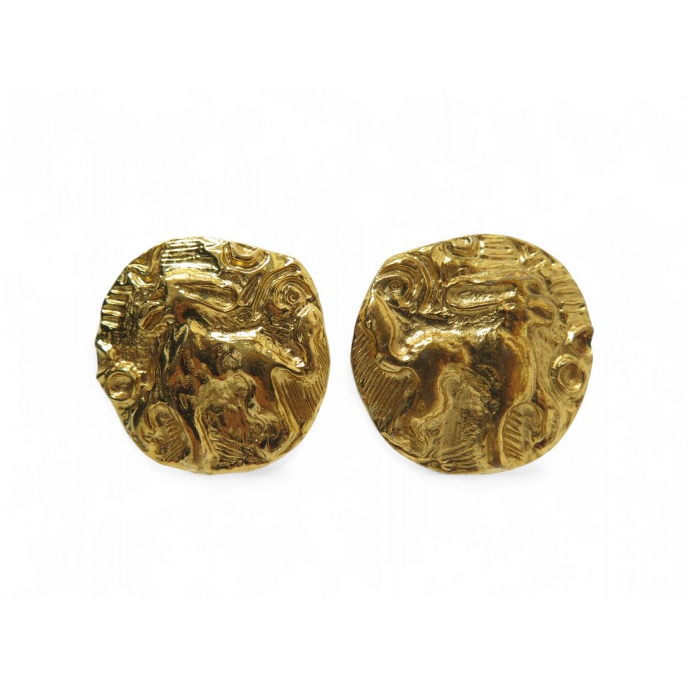 VINTAGE BOUCLES D'OREILLES YVES SAINT LAURENT CHIMERES LIONS GOOSSENS EARRINGS