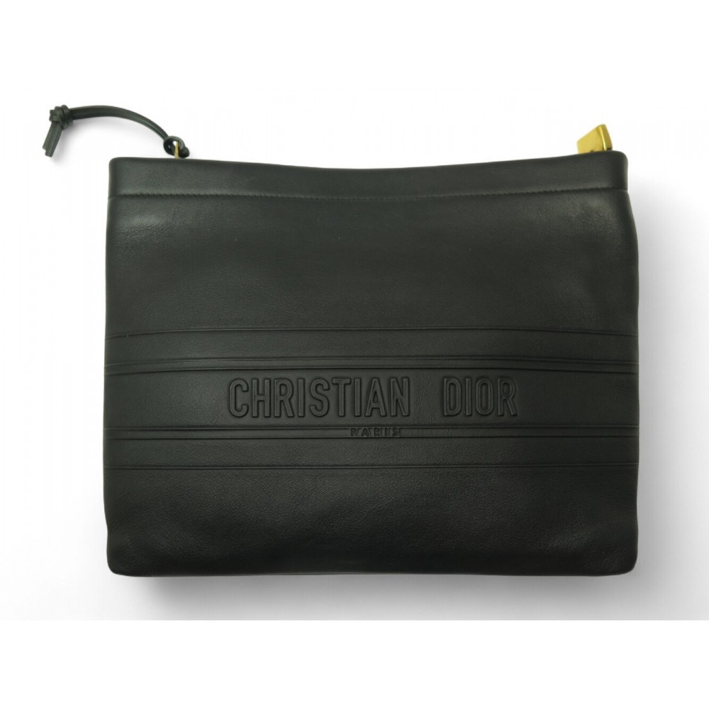 NEUF SAC A MAIN POCHETTE CHRISTIAN DIOR STRIPE POUCH S5543CGSB EN CUIR NOIR 990€