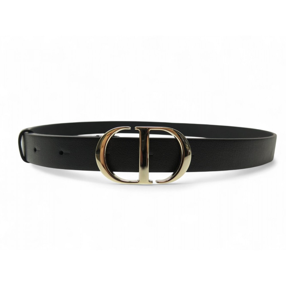 CEINTURE CHRISTIAN DIOR BOUCLE LOGO CD DOREE T 72 A 82 CUIR NOIR NEW BELT 590€